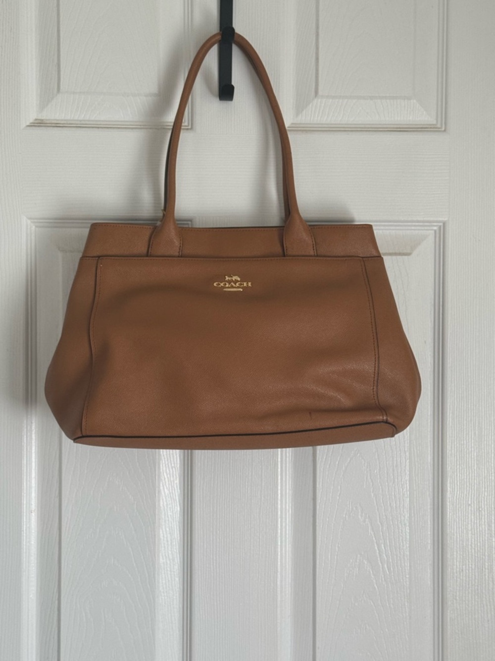 Coach Tan Leather Tote with Gold Logo Accent